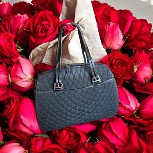 BALLY Black Quilted Nylon & Patent Leather Satchel Bag